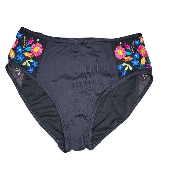 Kenneth Cole Reaction black mesh embroidered floral black bikini bottom size S - Picture 2 of 5